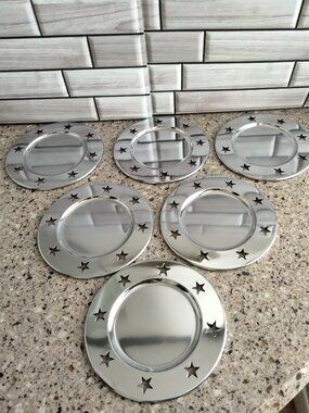 New SET OF 6 Chrome Metal Candle Trays